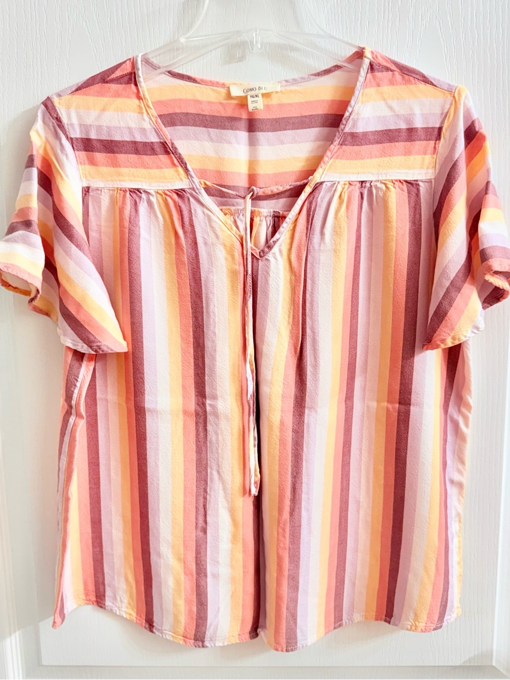 Striped Tie-Front V-Neck Blouse